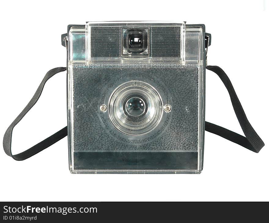 Old point and shoot camera isolated on white background. Old point and shoot camera isolated on white background