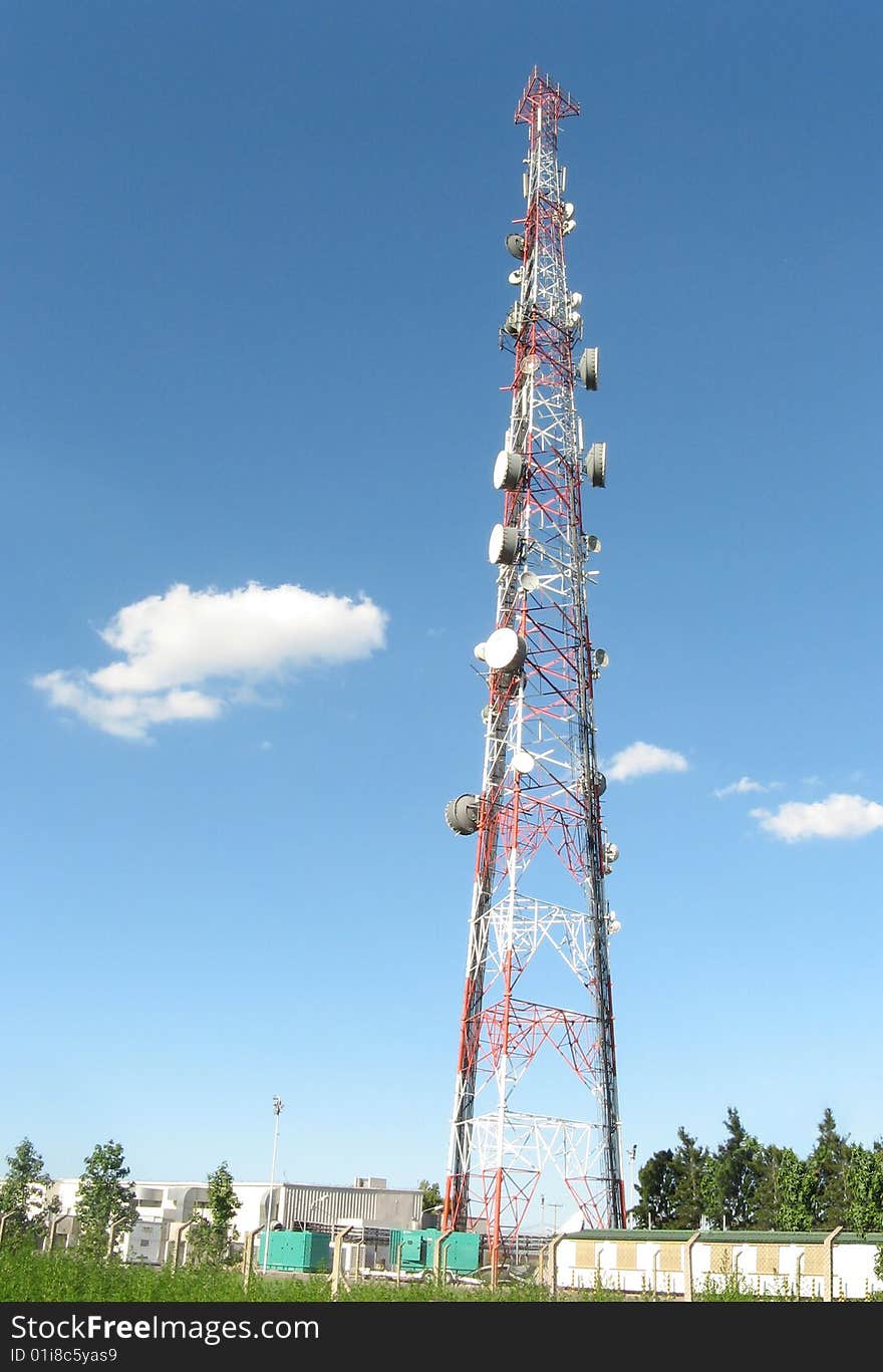 A relay mast antenna with a lot of dishes of microwave