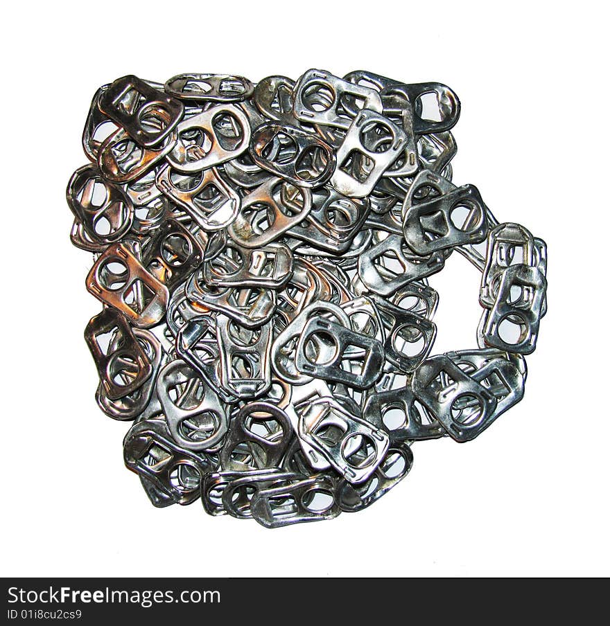 A pint glass made out of ringpulls.