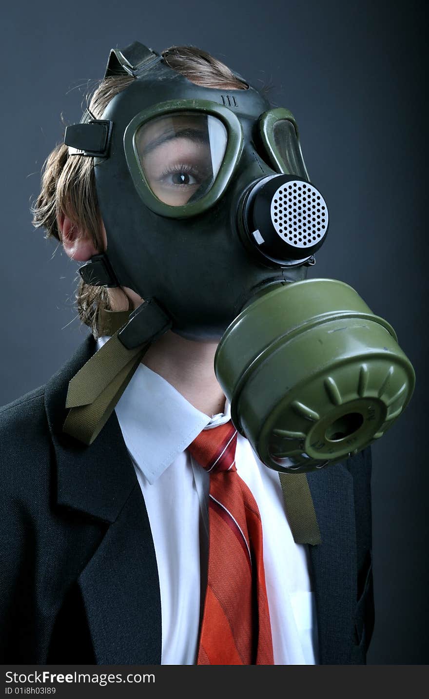 Businessman with gas mask on face. Businessman with gas mask on face