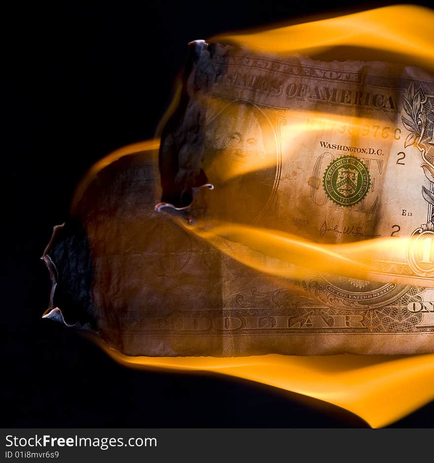 Dollar in fire. Finance crisis