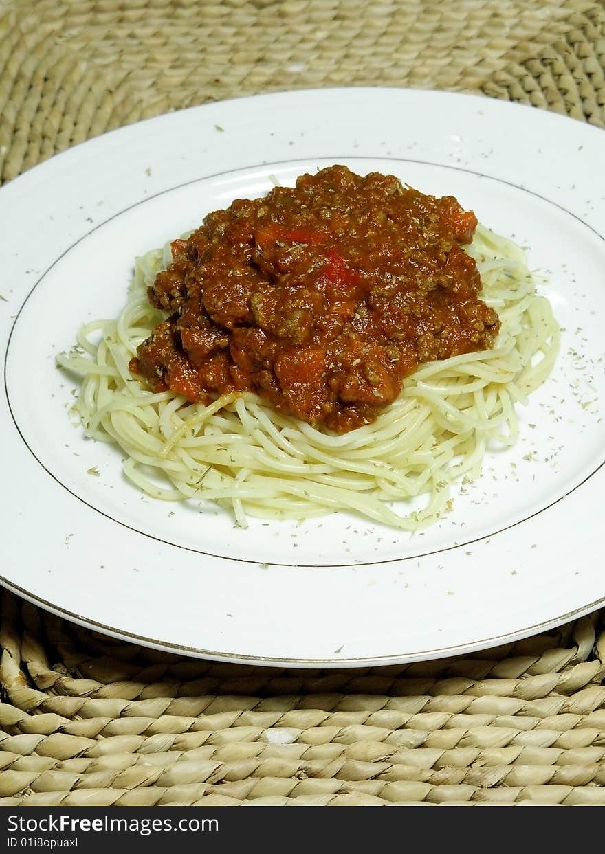 Close shot of a spaghetti dinner. Close shot of a spaghetti dinner