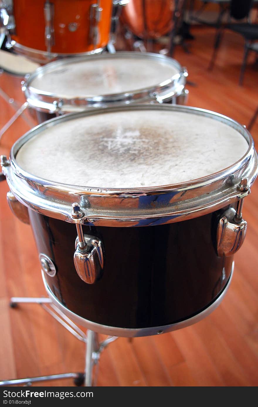 Two black drums, close up.