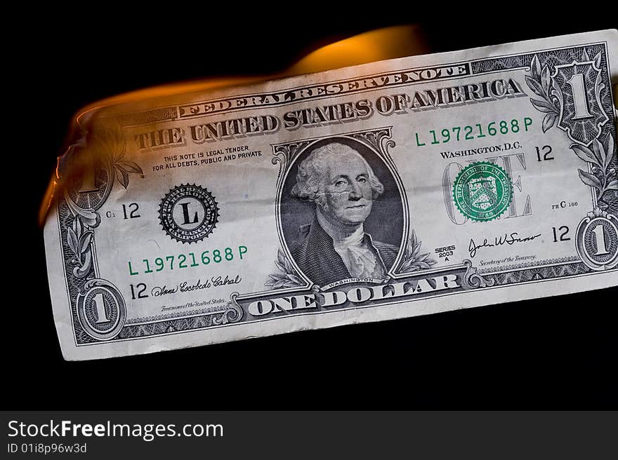 Dollar in fire. Finance crisis