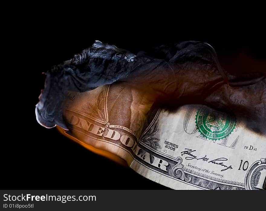 Dollar in fire. Finance crisis