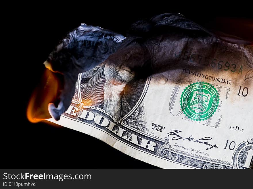 Dollar in fire. Finance crisis