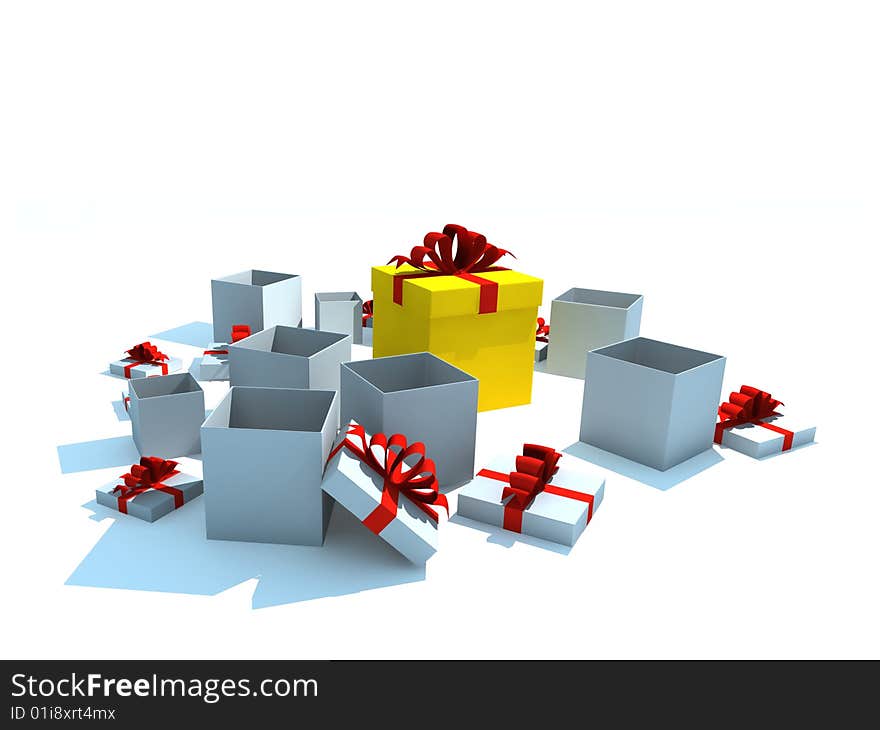 Opened gift boxes - 3d isolated illustration on white