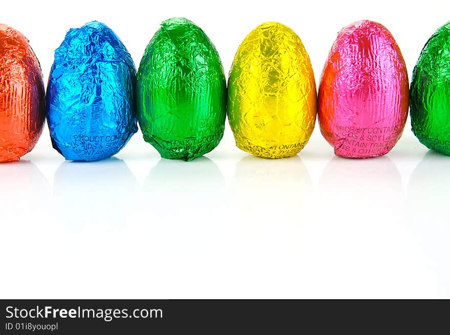 Chocolate easter eggs isolated against a white background