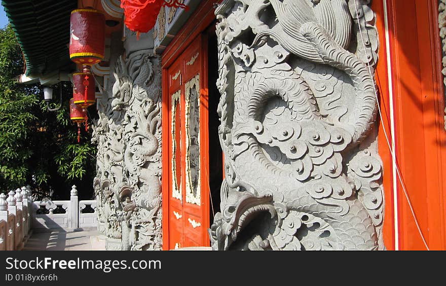 Chinese Decoration on a Fancy Temple in Hong Kong