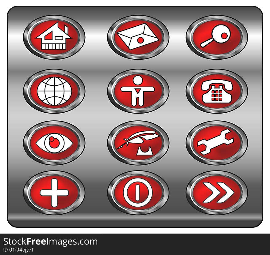 Set of web icons with light reflections, communication & internet, vector illustration