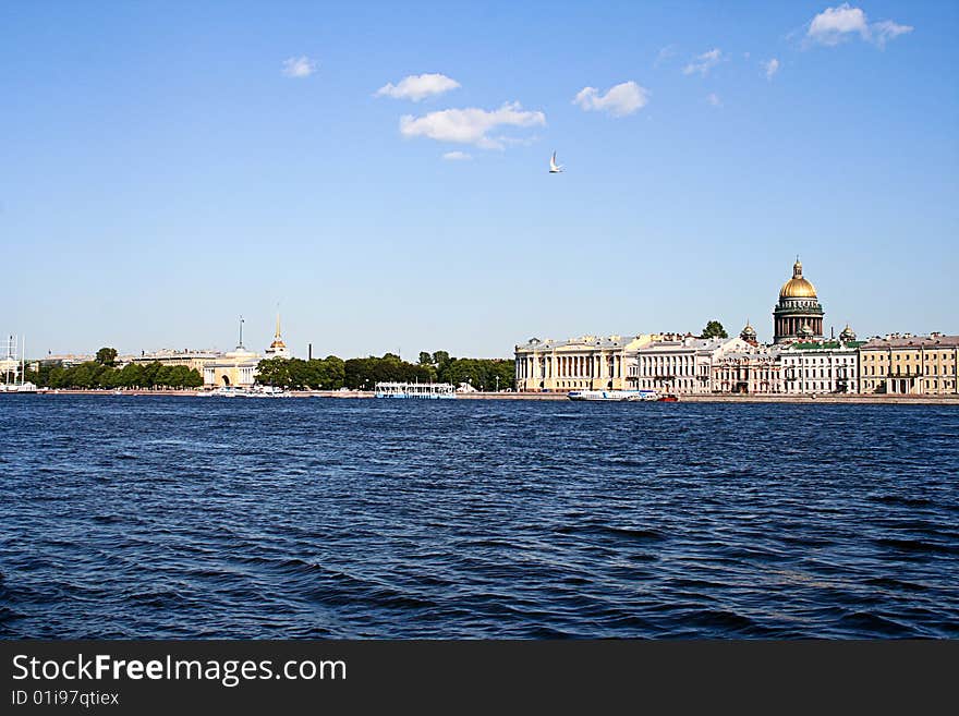 View of Neva river with St.Isaak cathedral in St.Petersburg, Russia. View of Neva river with St.Isaak cathedral in St.Petersburg, Russia