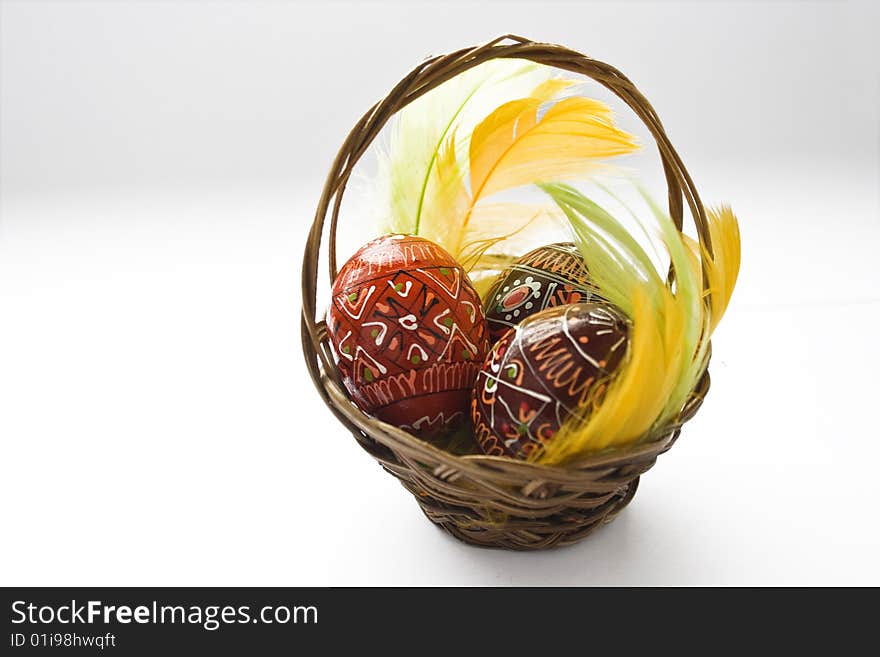 Easter basket with colourful eggs. Easter basket with colourful eggs