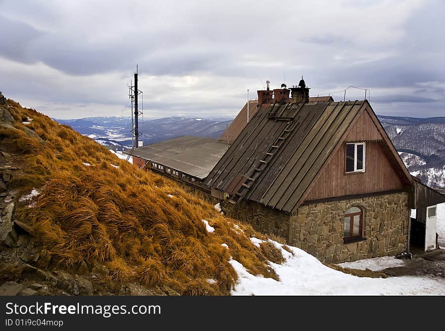 A travellers hostel on top of a mountain in Poland. A travellers hostel on top of a mountain in Poland