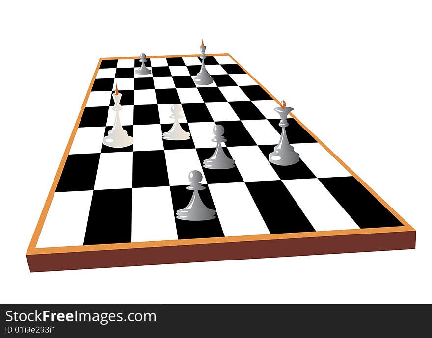 Chessboard with some chess pieces, ending of game