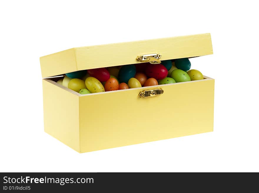 Box of easter eggs isolated on a white background