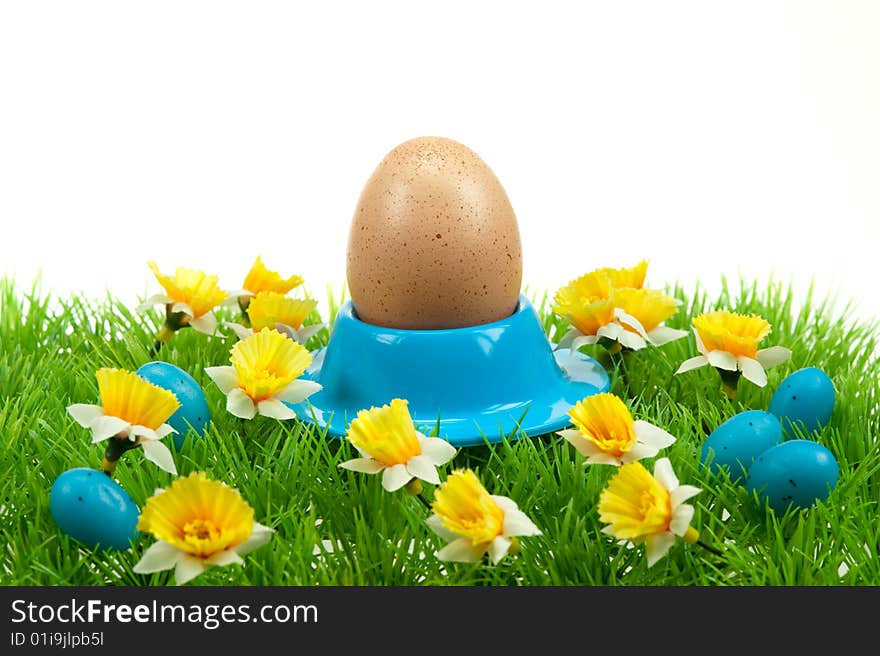 Easter eggs in spring isolated on a white background