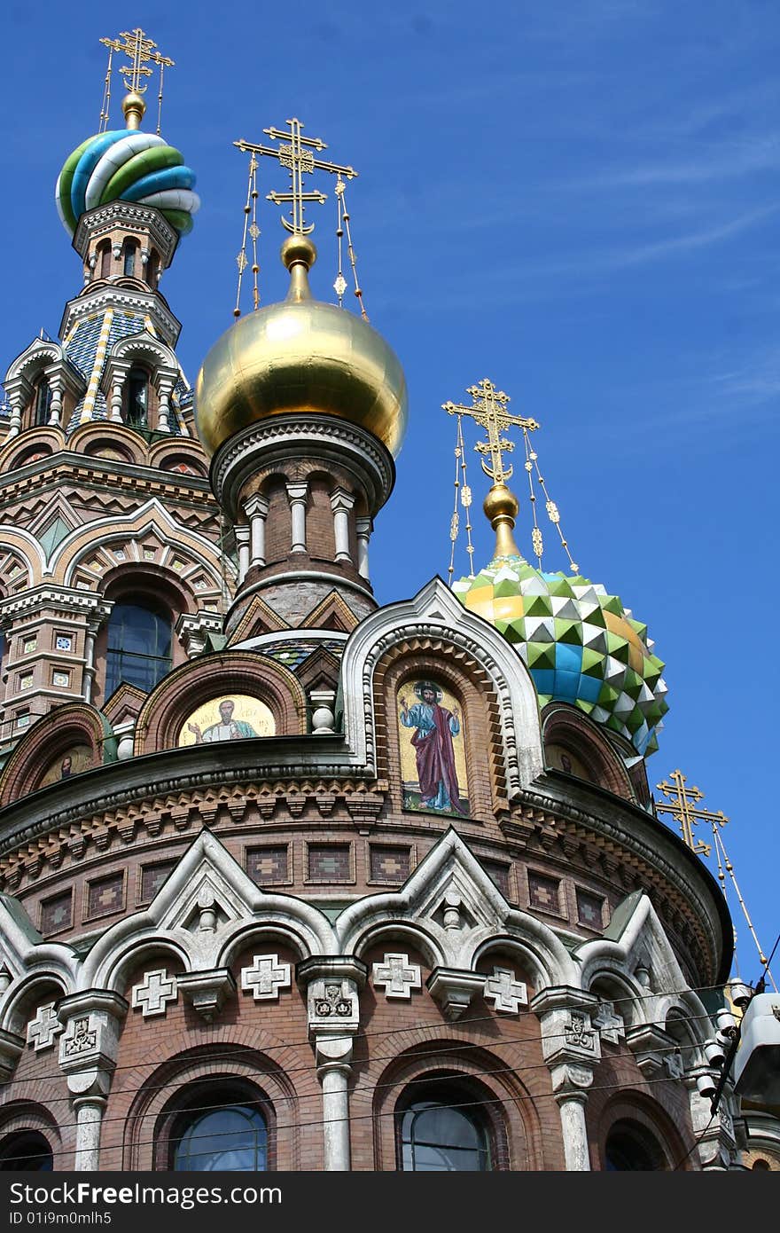 Domes of Christian church against the blue sky