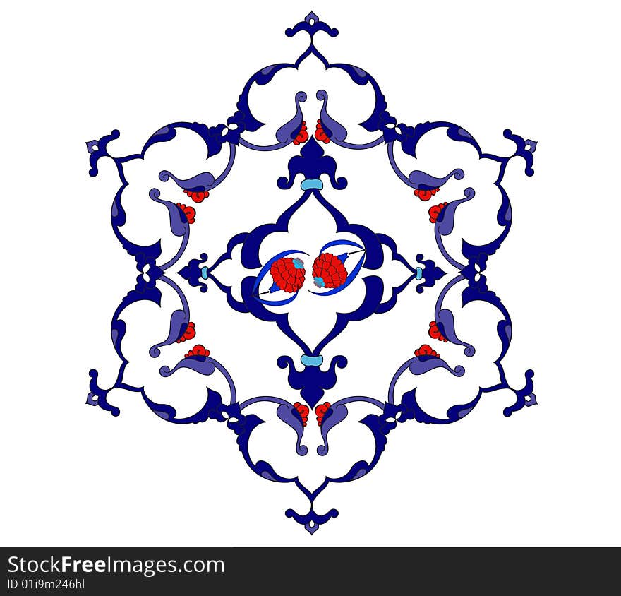 Traditional antique ottoman turkish tile illustration design