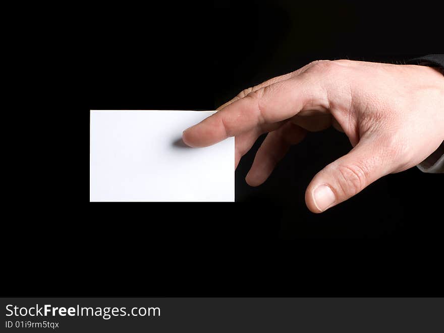 Hand holding a business card, visiting card