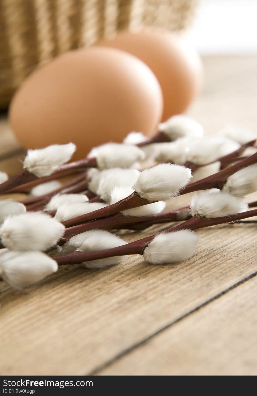 Easter Eggs,catkins & A Basket