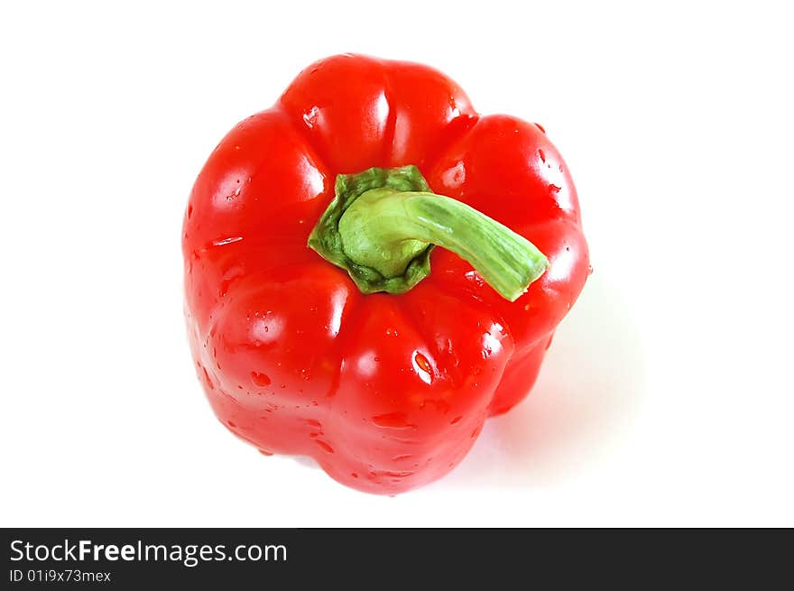 Isolated wet red pepper on the white background.