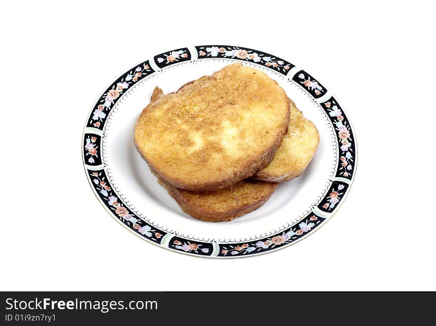 Toasts On Plate Isolated.