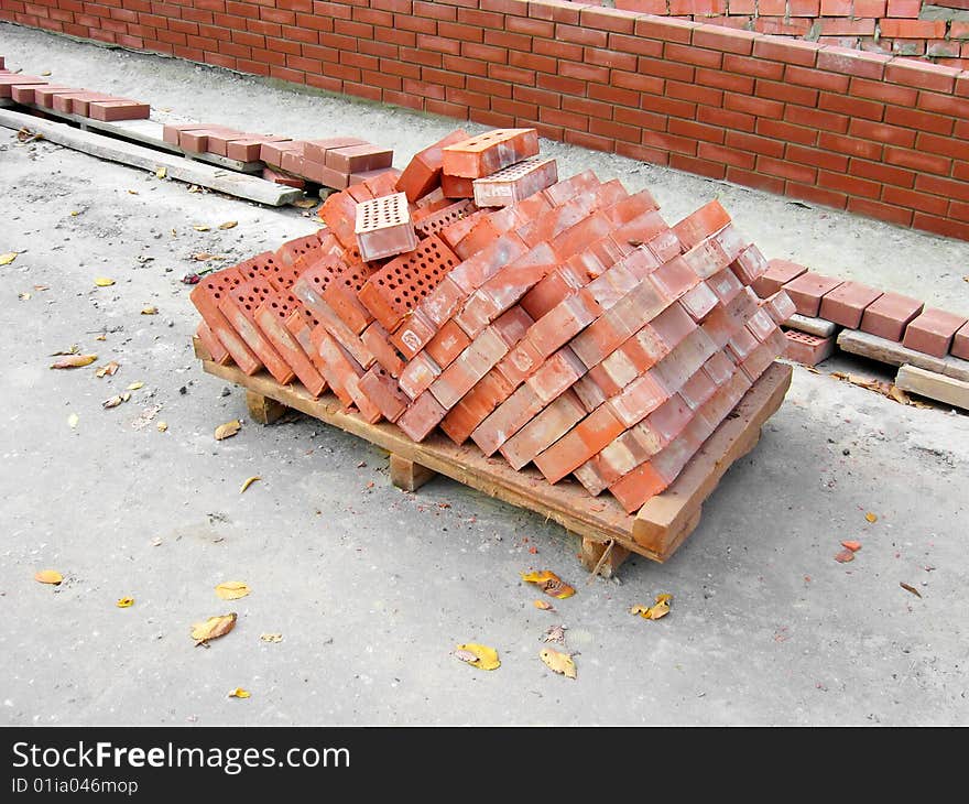 Pile of the baked bricks