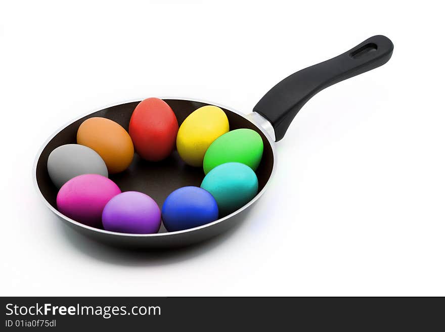 Colorful easter eggs in a pan