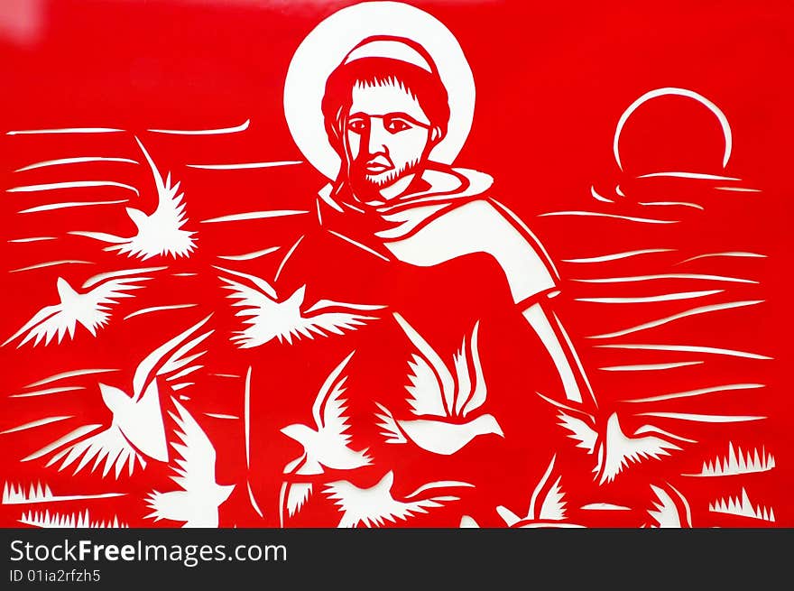 Paper-cutting of Jesus in red paper