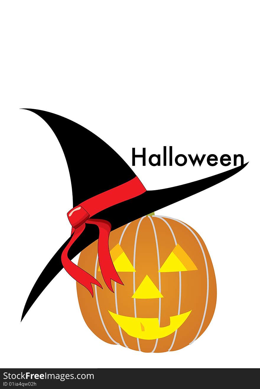 Vector color graphic depicting a pumpkin  witch on her broom (concept: Halloween)