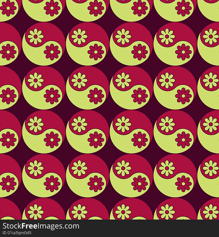 Red and green flowery yin and yang seamless background pattern