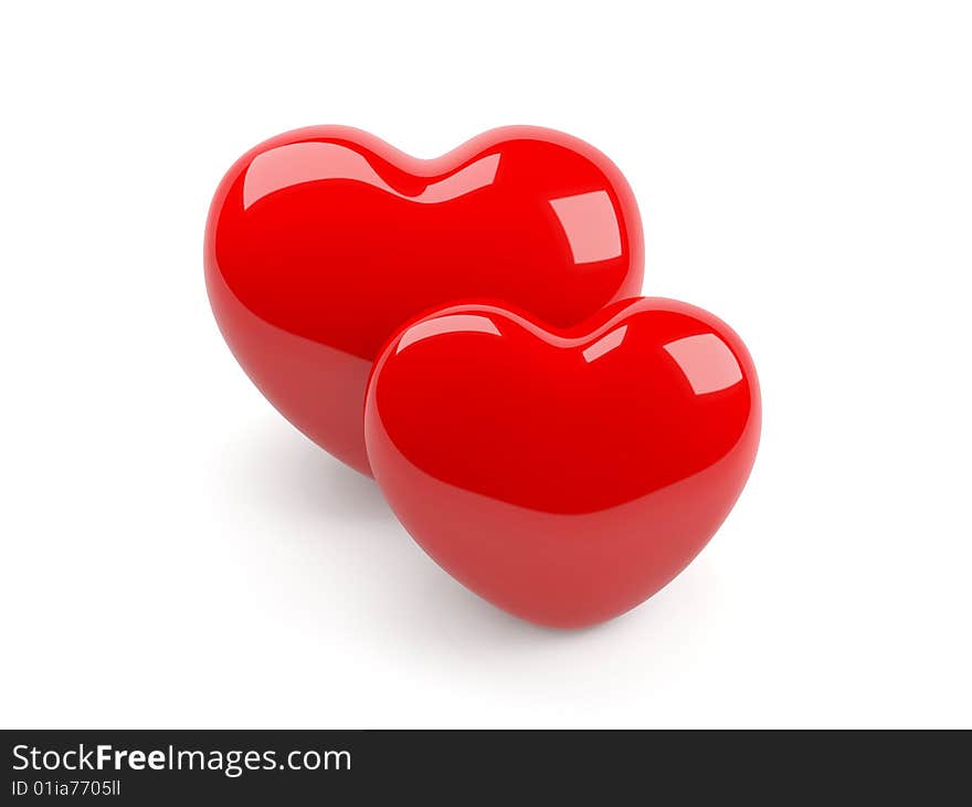 Two isolated red heart. Isolated 3d!