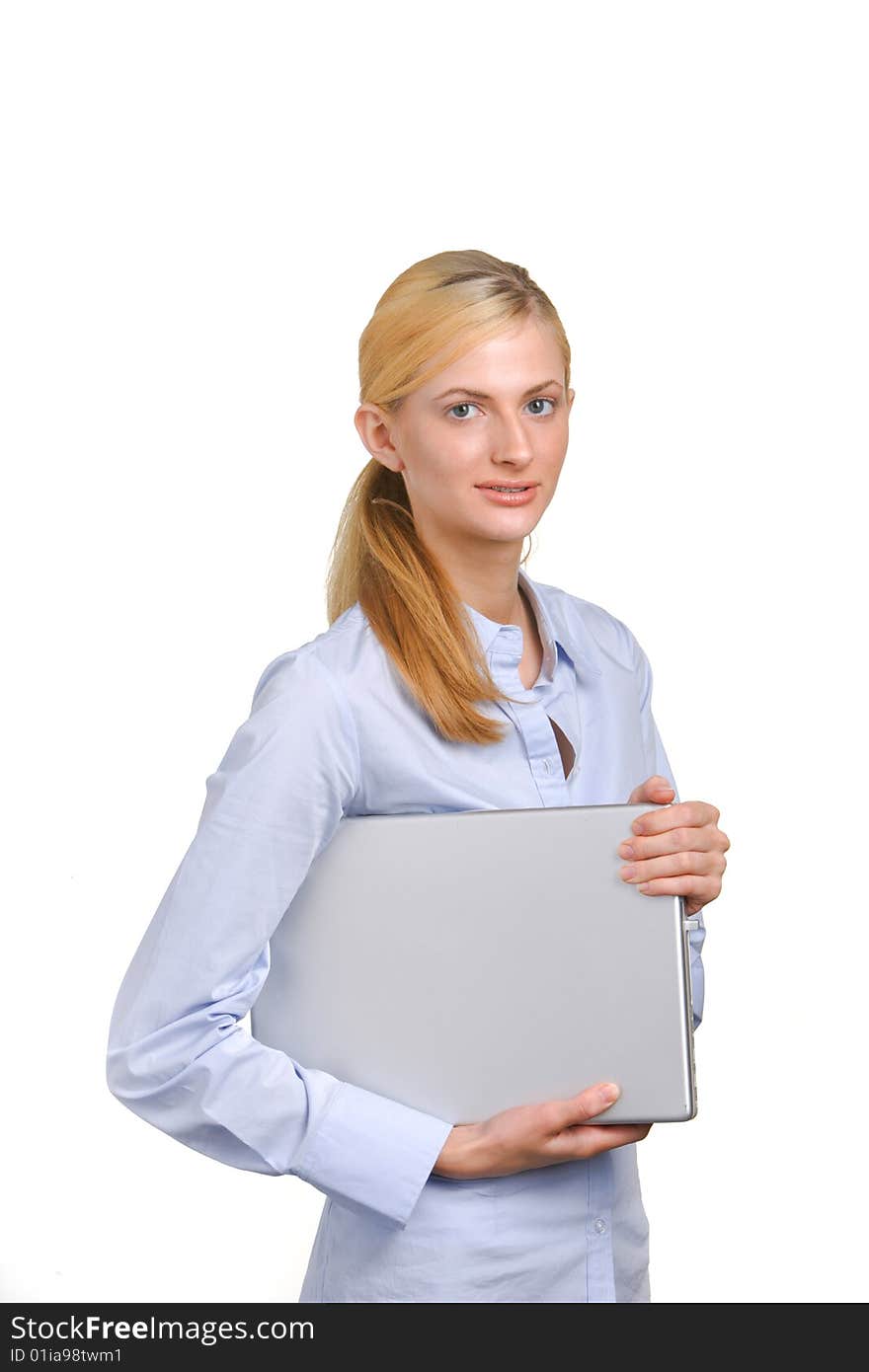 Business Woman Laptop Isolated