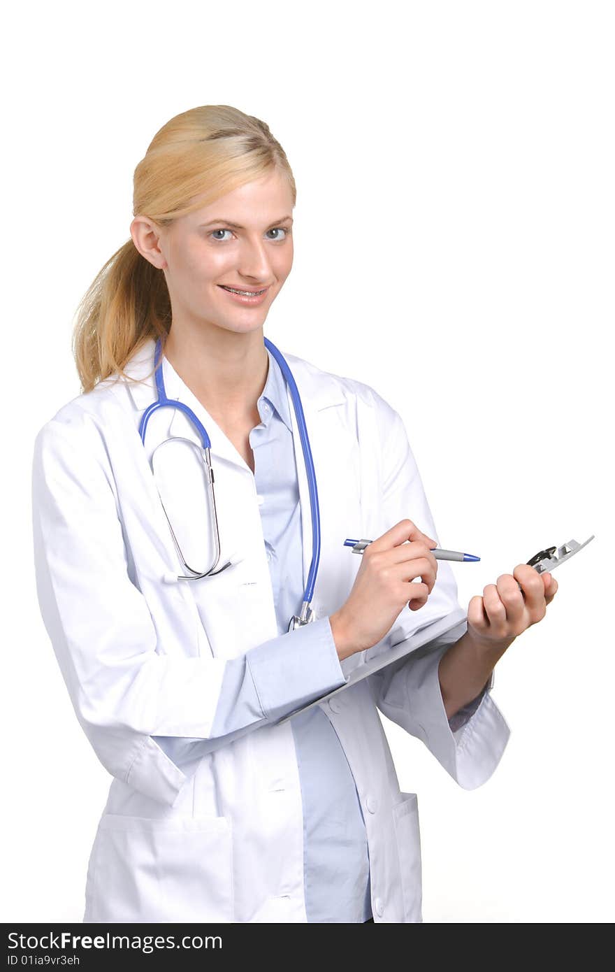 Woman doctor holding chart