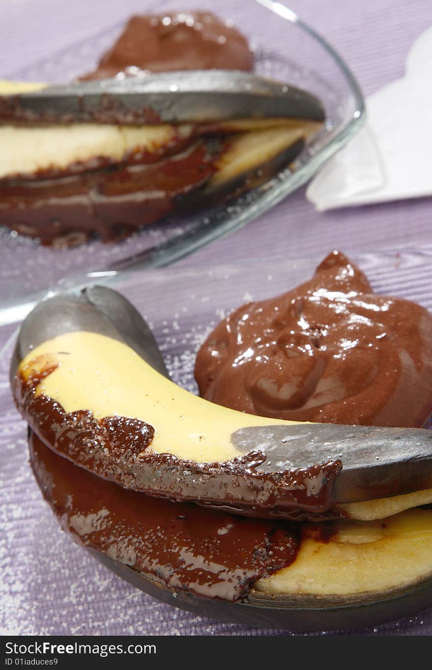 Banana with chocolate cream