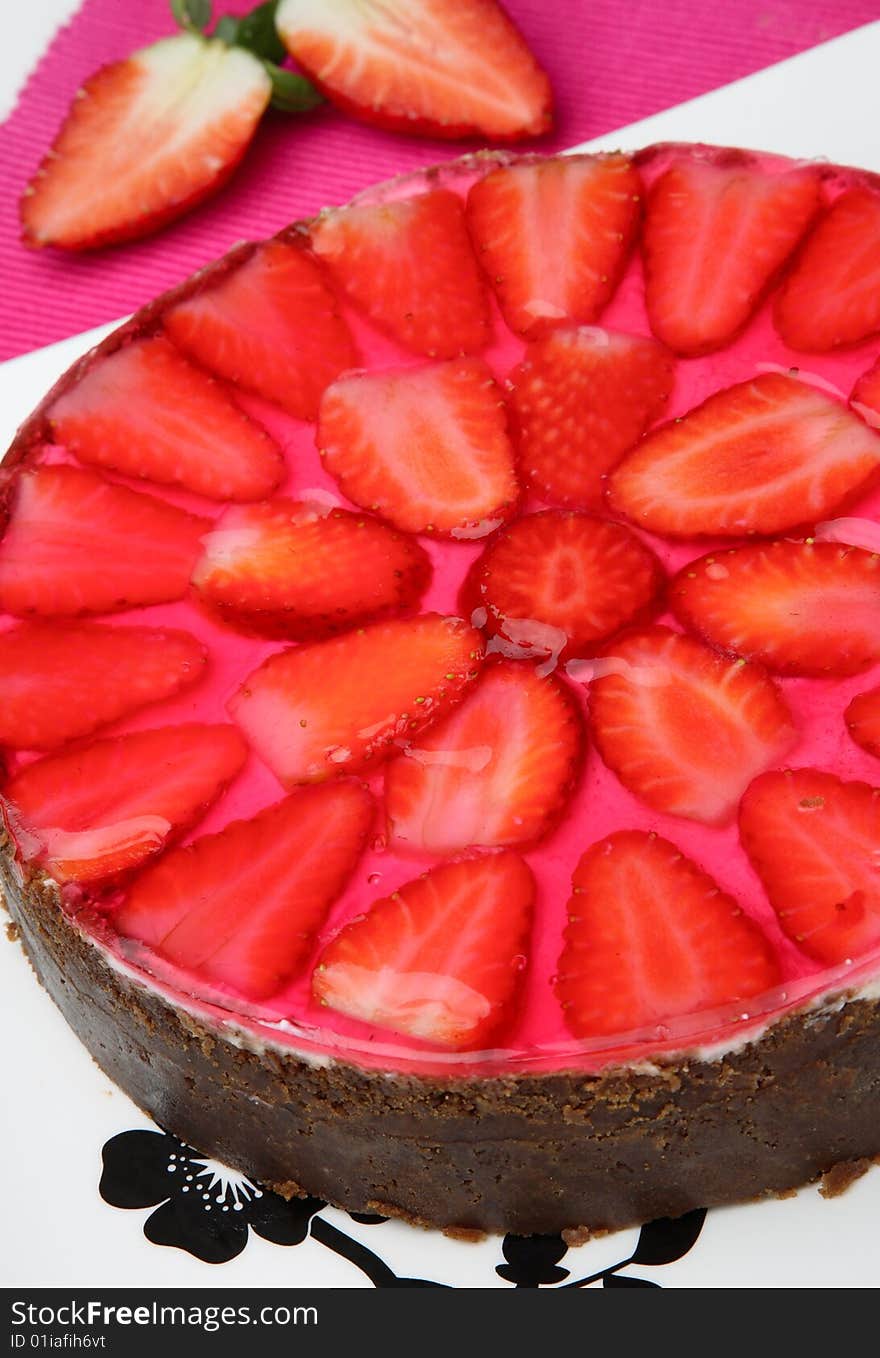 Cake with strawberry fruit on plate