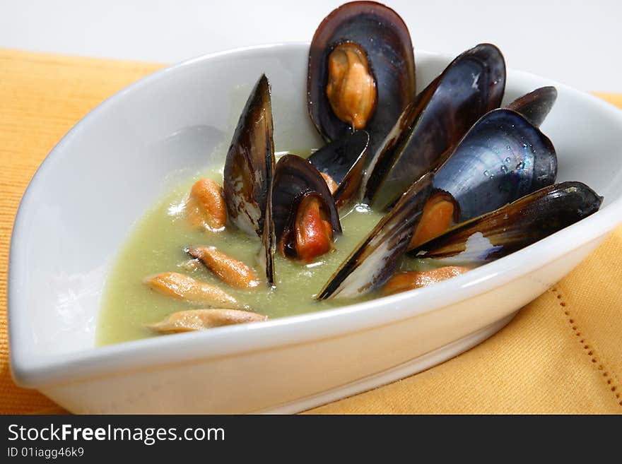 Shell soup on plate seafood