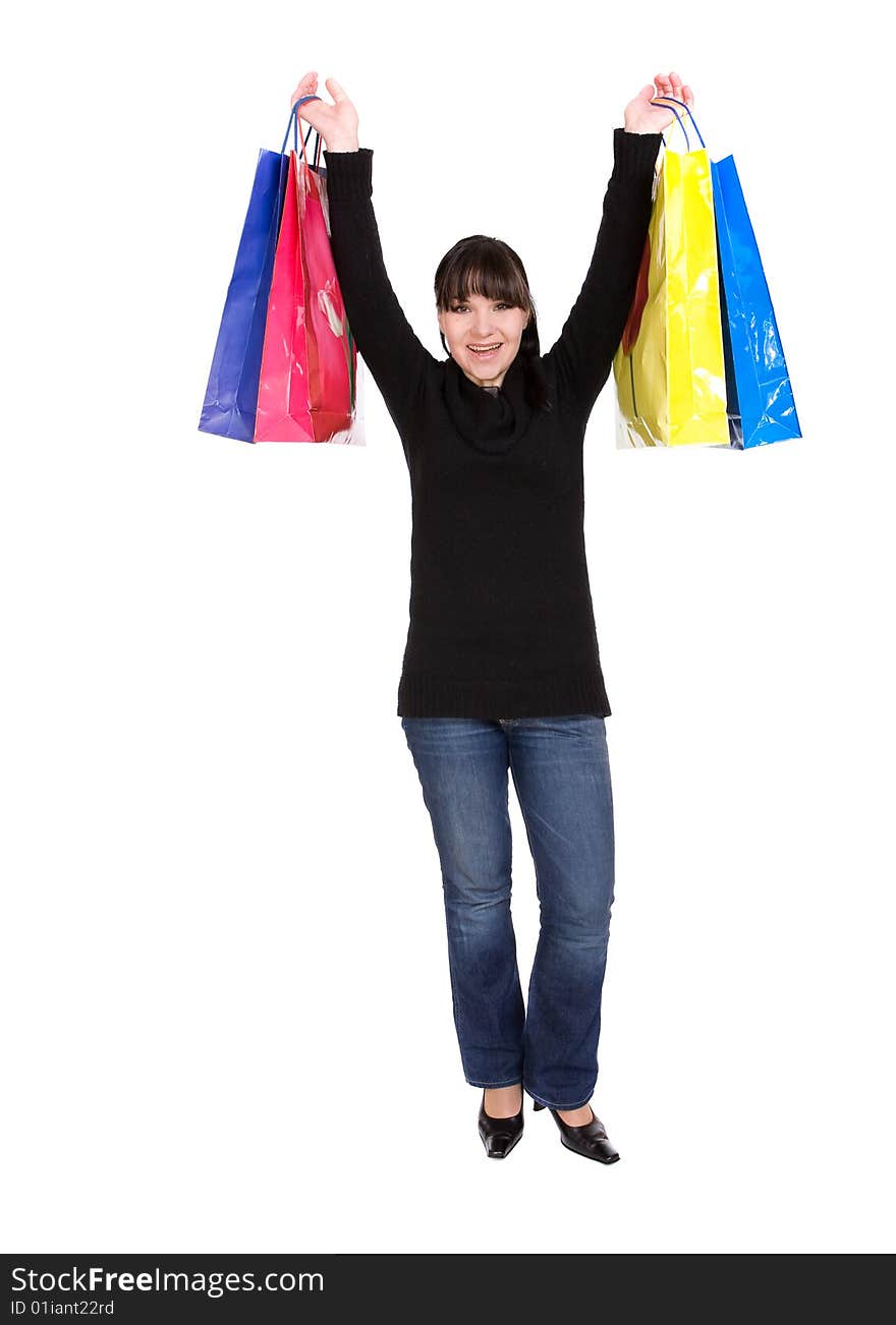 Attractive brunette woman with shopping bags