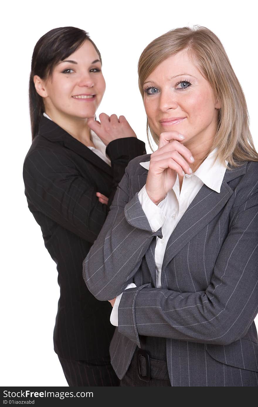 Two businesswomen over white background. Two businesswomen over white background