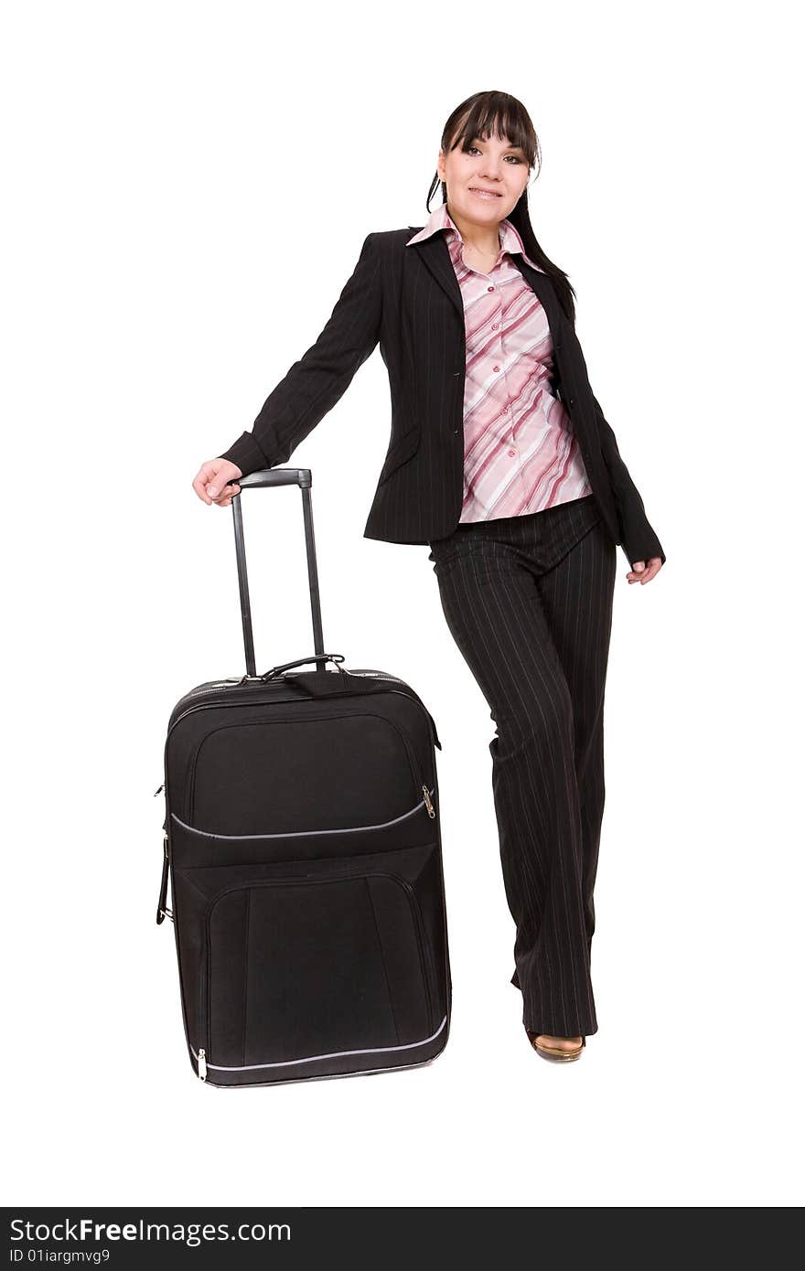 Attractive businesswoman traveling with suitcase. Attractive businesswoman traveling with suitcase