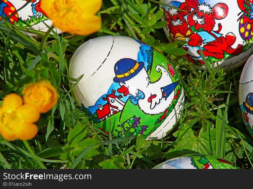 Easter eggs hidden in the grass. Easter eggs hidden in the grass