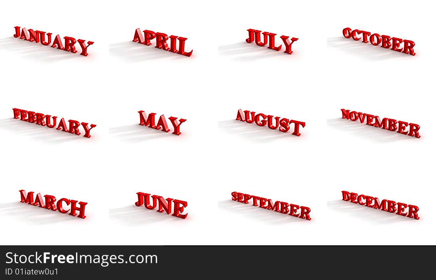 3d generated illustration of all months signs