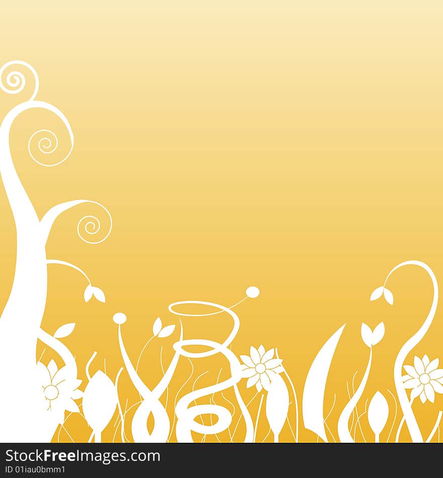 Floral background of white against an orange gradient background