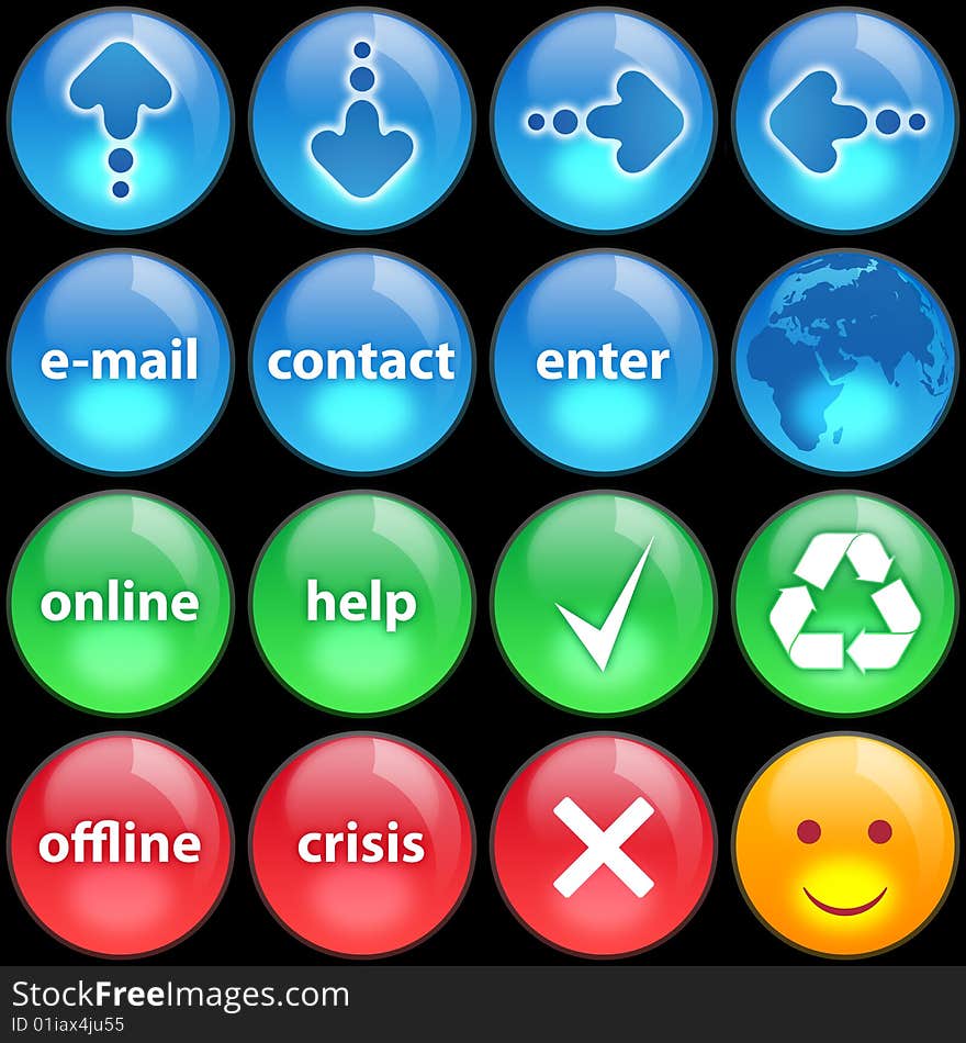 Green, Blue And Red Buttons On Black Background