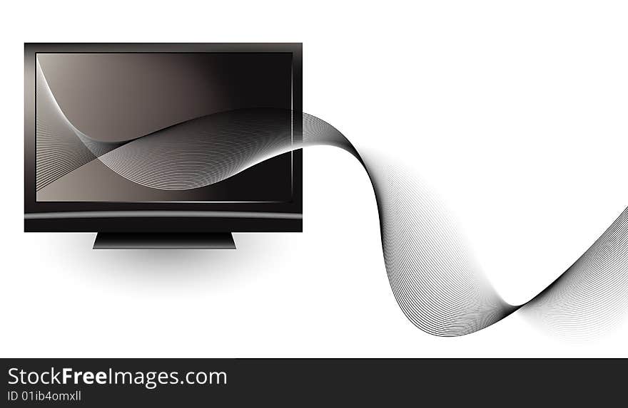 Futuristic Design With Tv And Wavy Lines