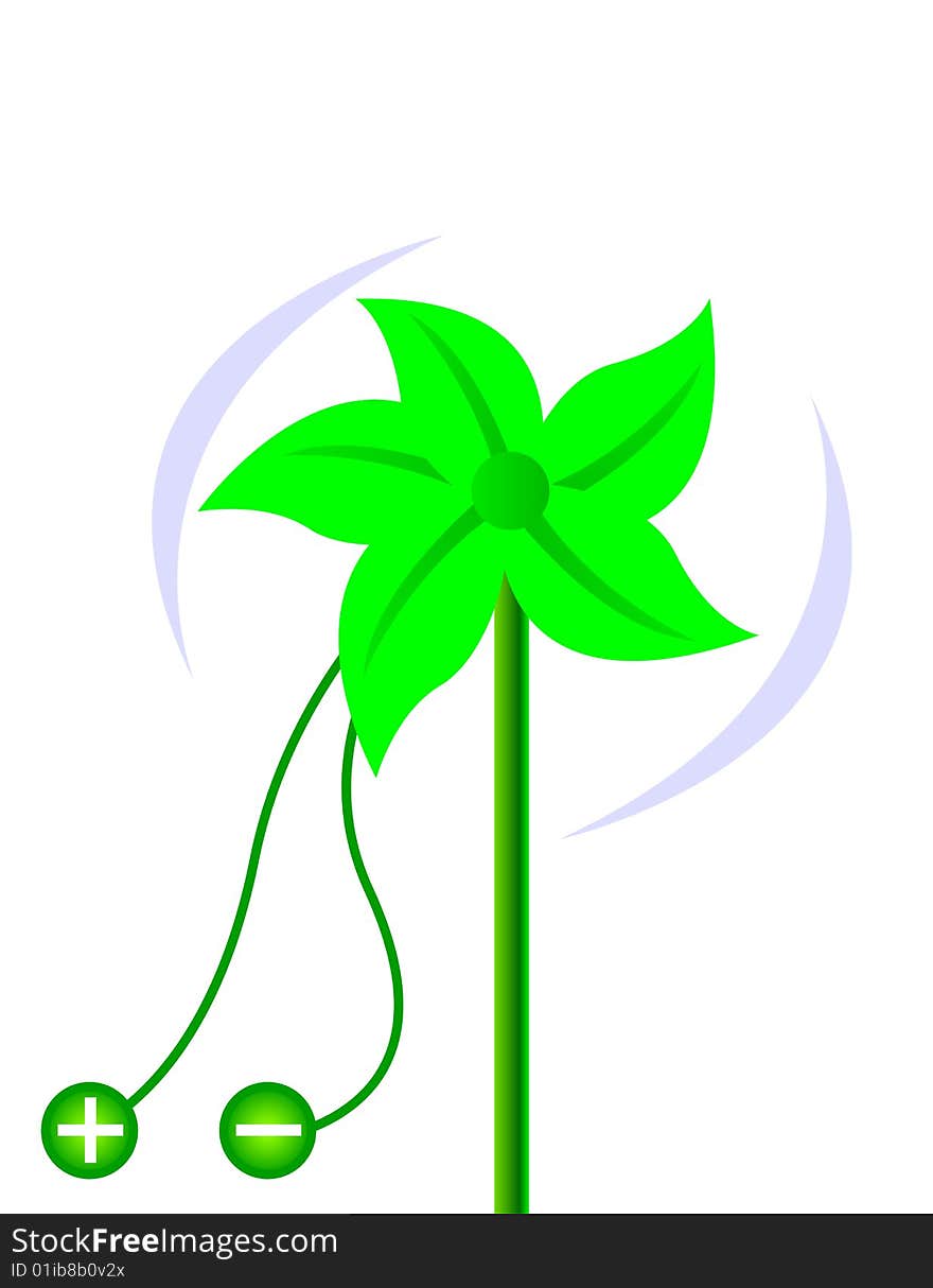 Wind turbine made of leaves, vector illustration