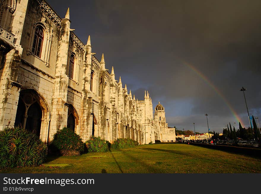 Rainbow over the Convento dos Jeronimos Lisbon Portugal