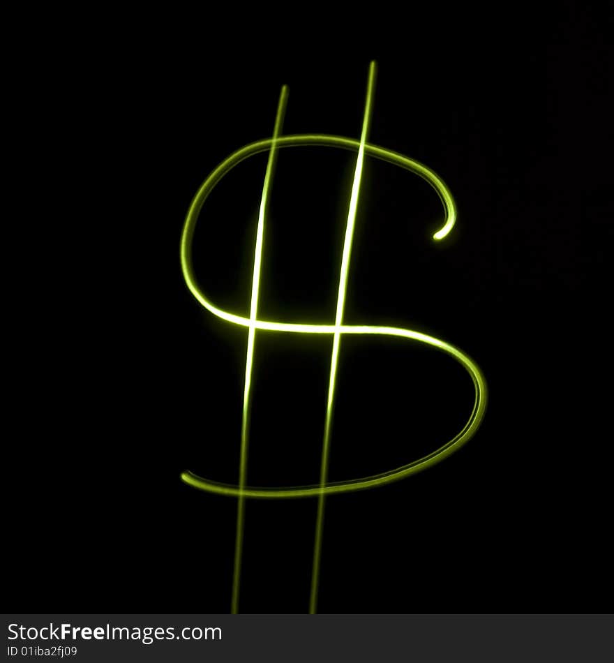 Wavy symbol. Laser light alphabet. Symbol of dollar.