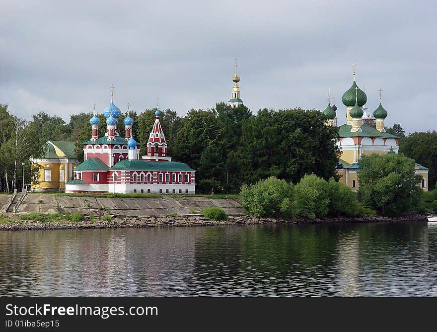 Russian Orthodox churches full of devotion and religion on the banks of the Volga  in navigation to Moscow. Russian Orthodox churches full of devotion and religion on the banks of the Volga  in navigation to Moscow
