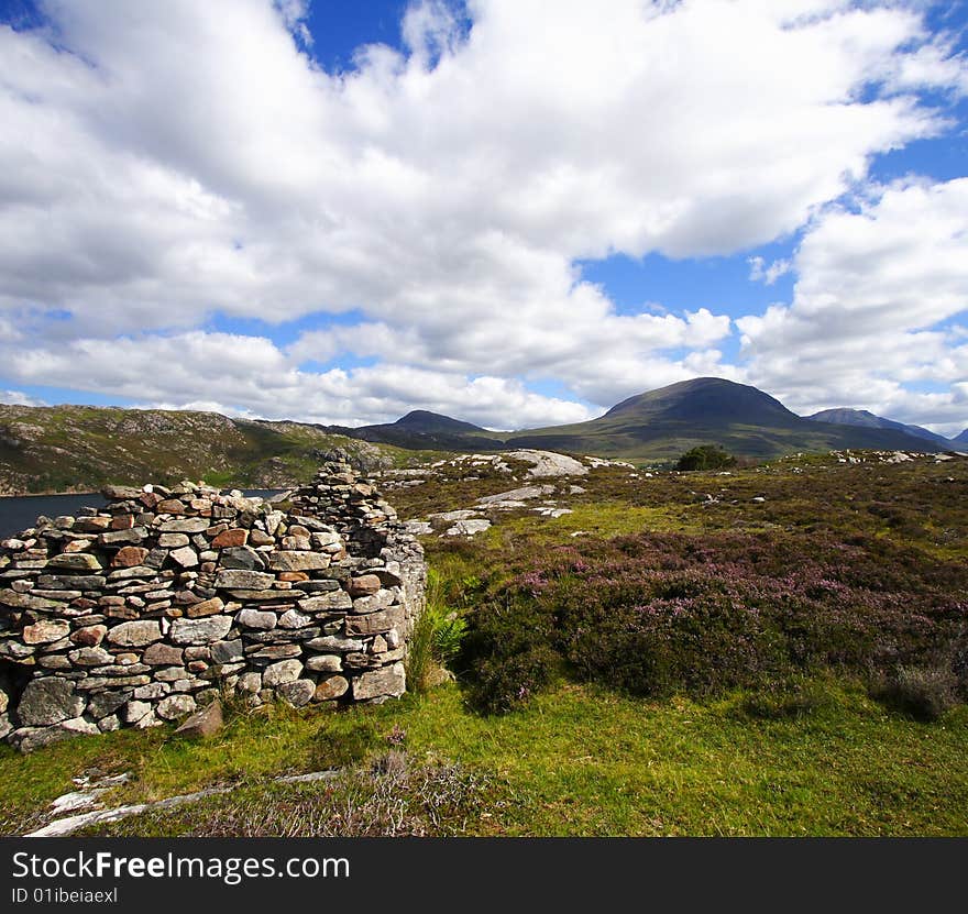 Old ruin and highlands landscape